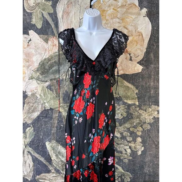 NWT Free People Warm Hearts Floral Lace Neckline Asymmetrical Midi Dress Xs - Picture 7 of 10